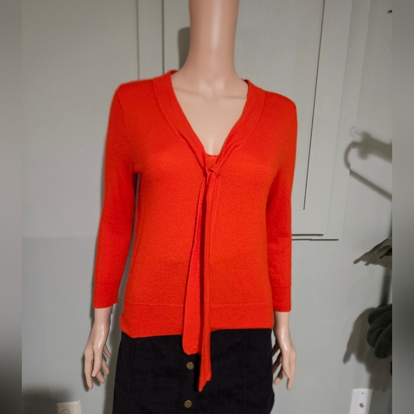 J.Crew Italian-Spun Cashmere Tie-Neck Sweater — Classic Red. Size Medium - Picture 10 of 16